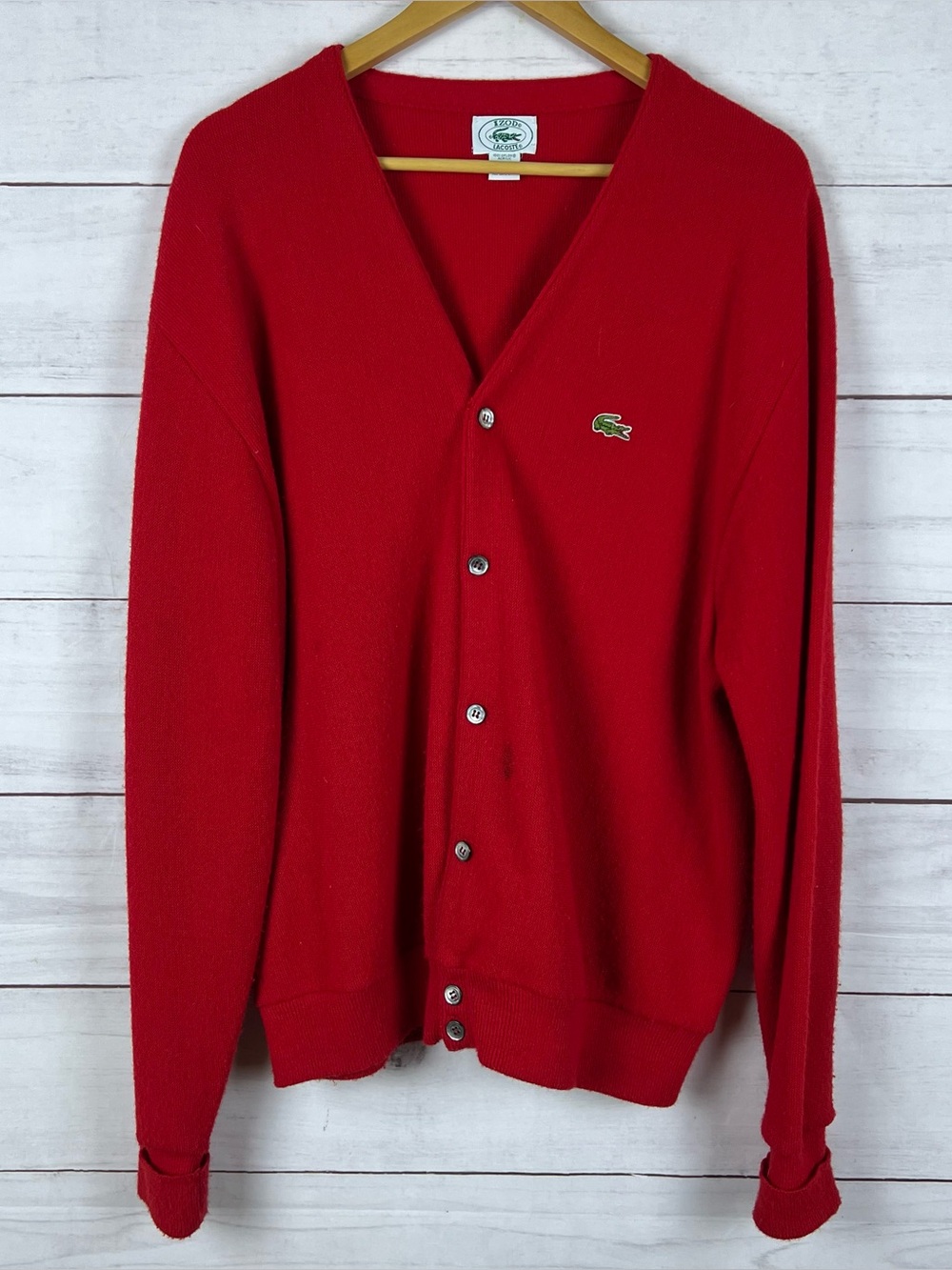 VTG Izod Lacoste Cardigan Mens XL Red Knit Orlon Acrylic Sweater USA Grandpa 80s